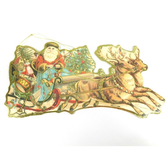 Vintage Die Cut Cardboard Santa Claus Christmas Ornaments 6 Inch Lot of 3 Taiwan - Picture 3 of 4